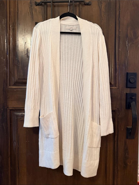 LOFT Sweaters - LOFT Cream Ribbed Open-Front Long Cardigan